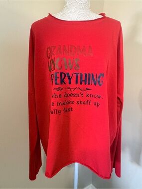LILICLOTH NWOT Grandma Knows Everything Graphic Long Sleeve Top XXXL Red